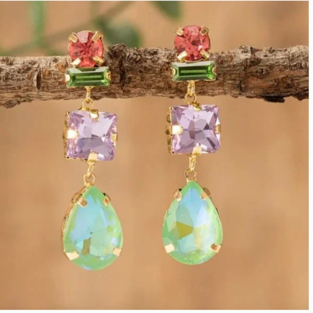 ⭐️❤️ FREE Gemstone Gem Stone Hipster Rhinestone Classy Elegant Party Earrings